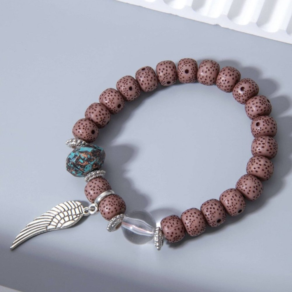 Boho Brown Beaded Dangle Wing Charm Bracelet NEW - Picture 3 of 9